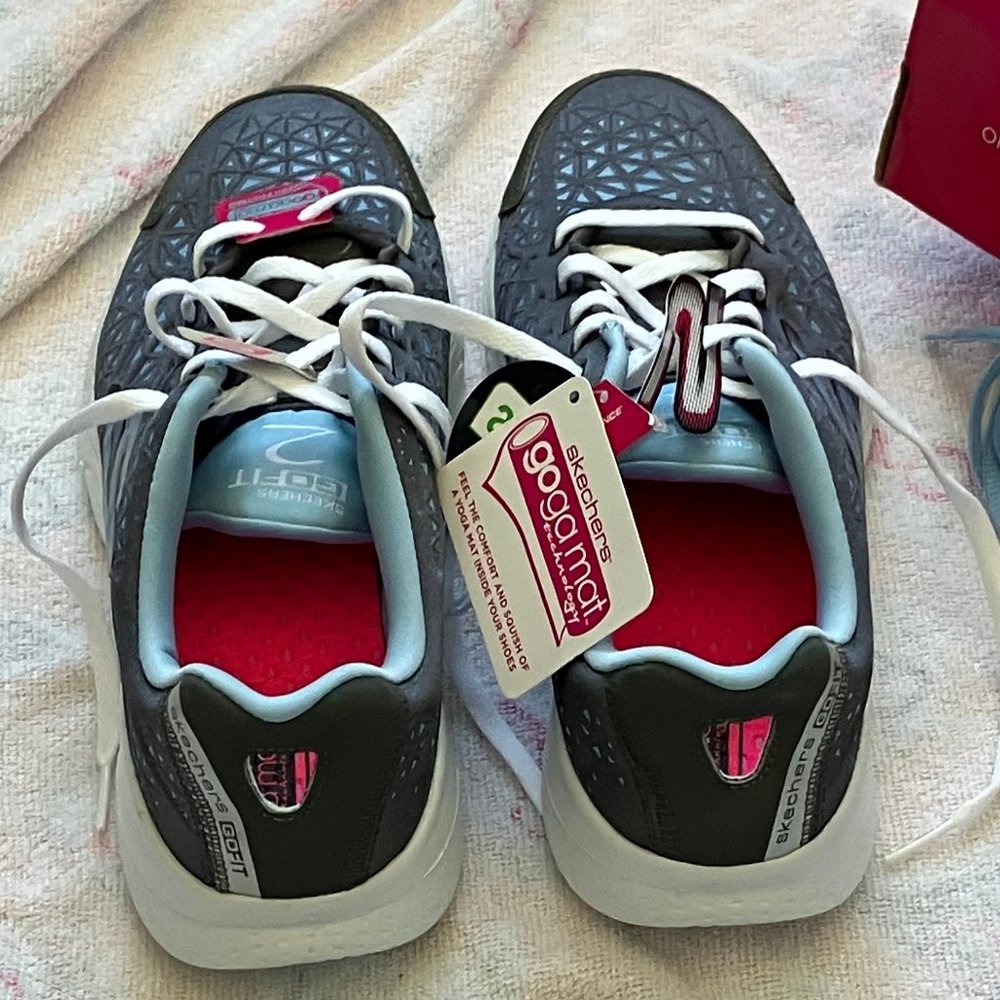 Sketchers GOFIT 2 Go Fit Presto Memory Foam Sneakers Shoes 8.5 Charcoal/Blue - Picture 4 of 16
